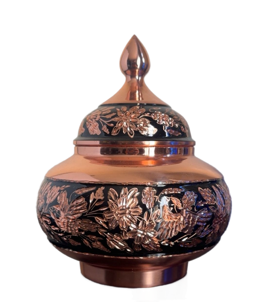 Handcrafted Diamond-Cut Engraved Copper Canister – Floral Design