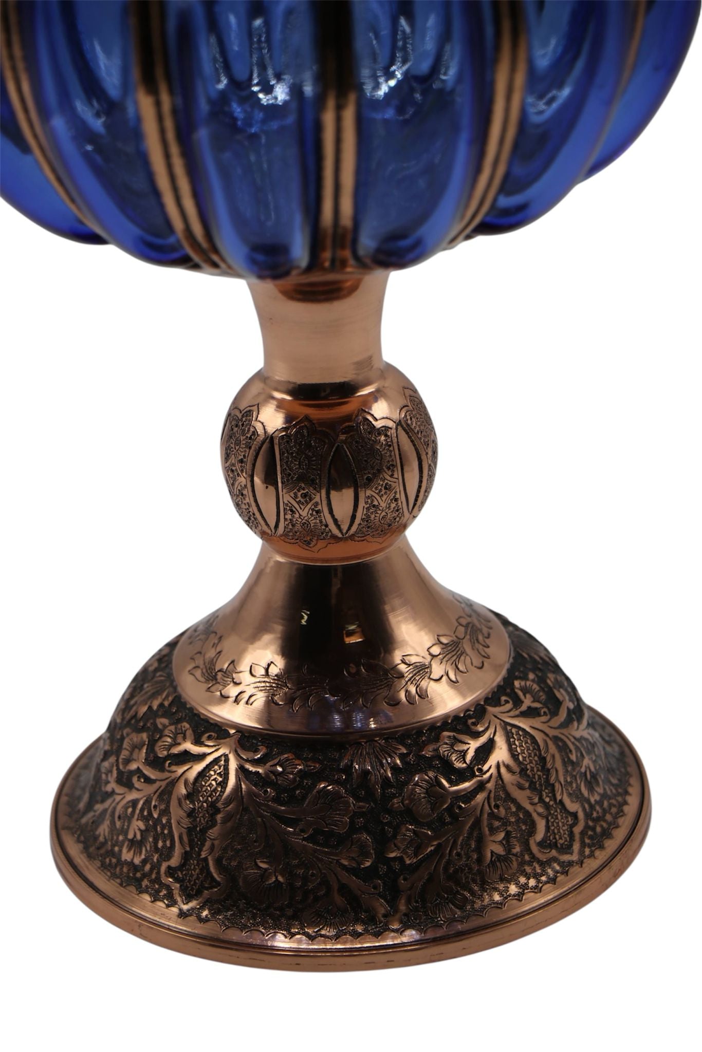 Handcrafted Bule Glass & Engraved Copper Bowl – A Fusion of Crystal Art and Copper Engraving