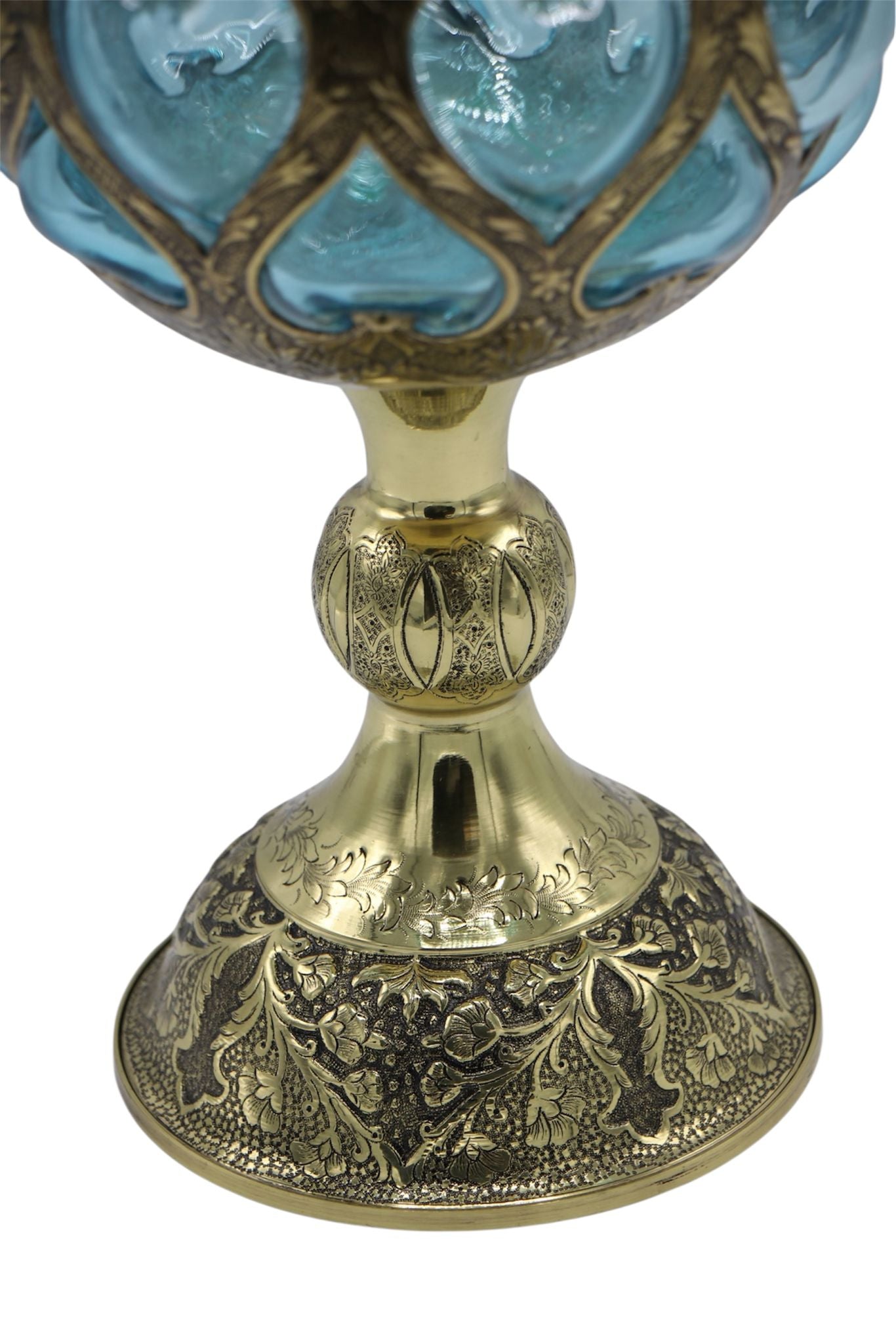 Handcrafted Bule Glass & Engraved Copper Bowl – A Fusion of Crystal Art and Copper Engraving