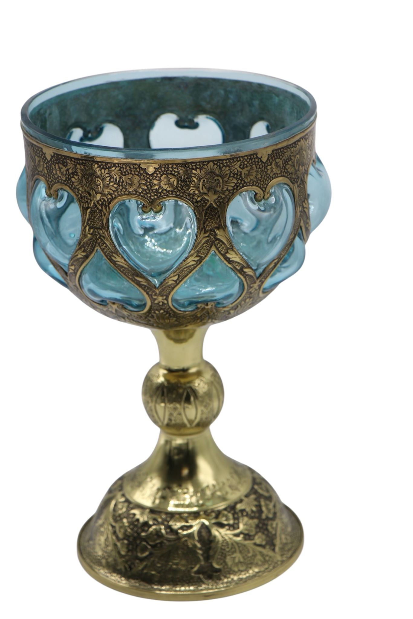 Handcrafted Bule Glass & Engraved Copper Bowl – A Fusion of Crystal Art and Copper Engraving