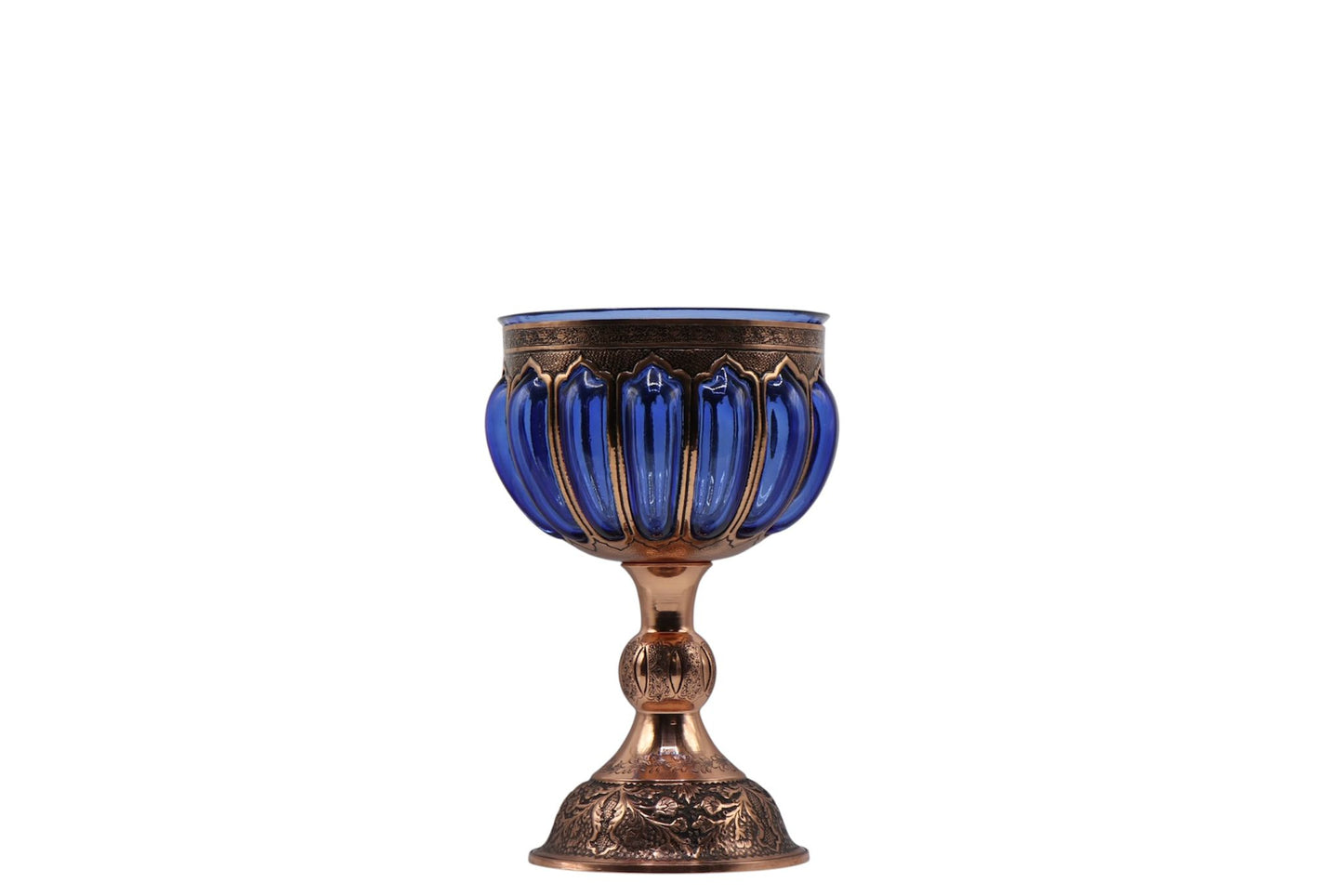 Handcrafted Bule Glass & Engraved Copper Bowl – A Fusion of Crystal Art and Copper Engraving