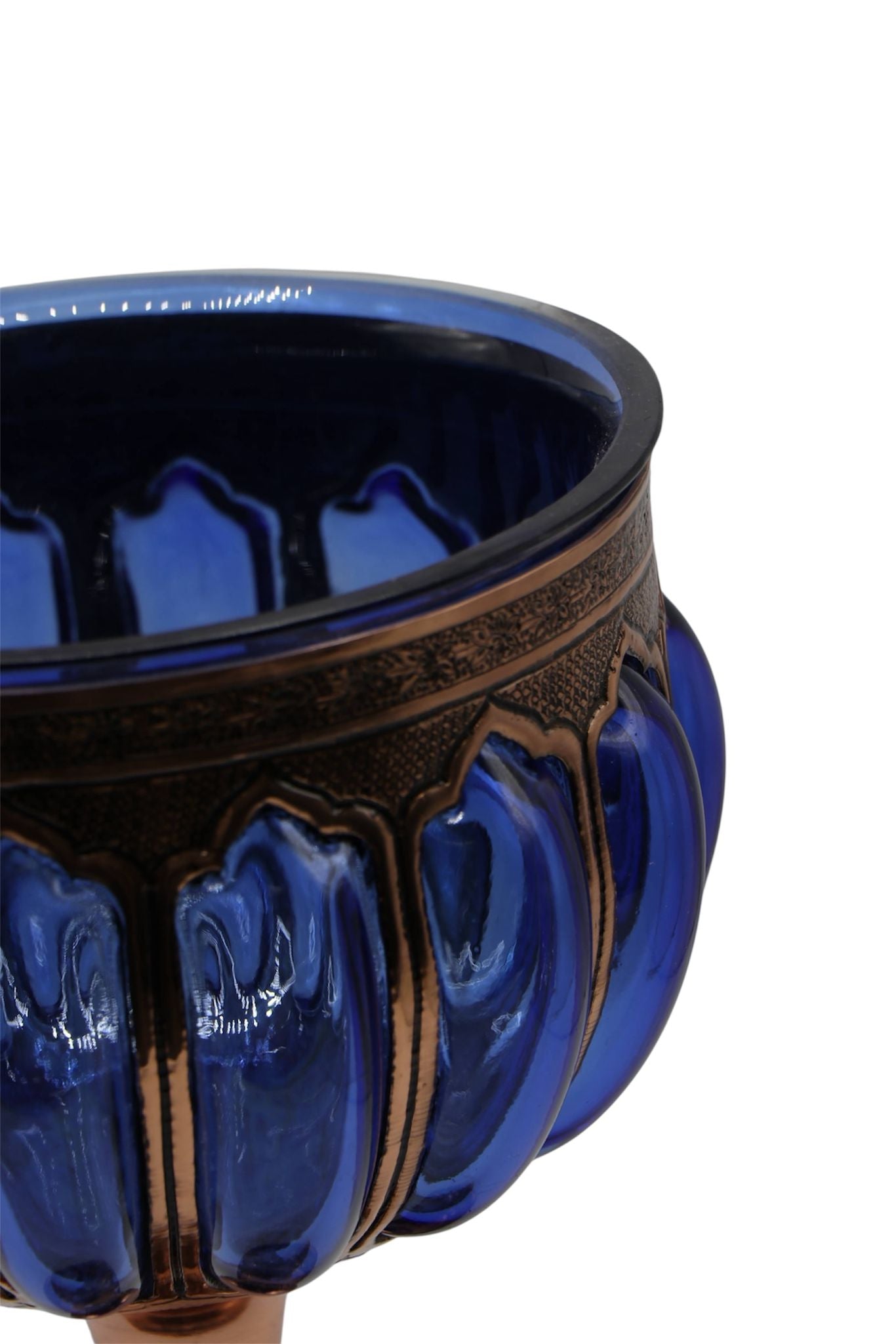 Handcrafted Bule Glass & Engraved Copper Bowl – A Fusion of Crystal Art and Copper Engraving