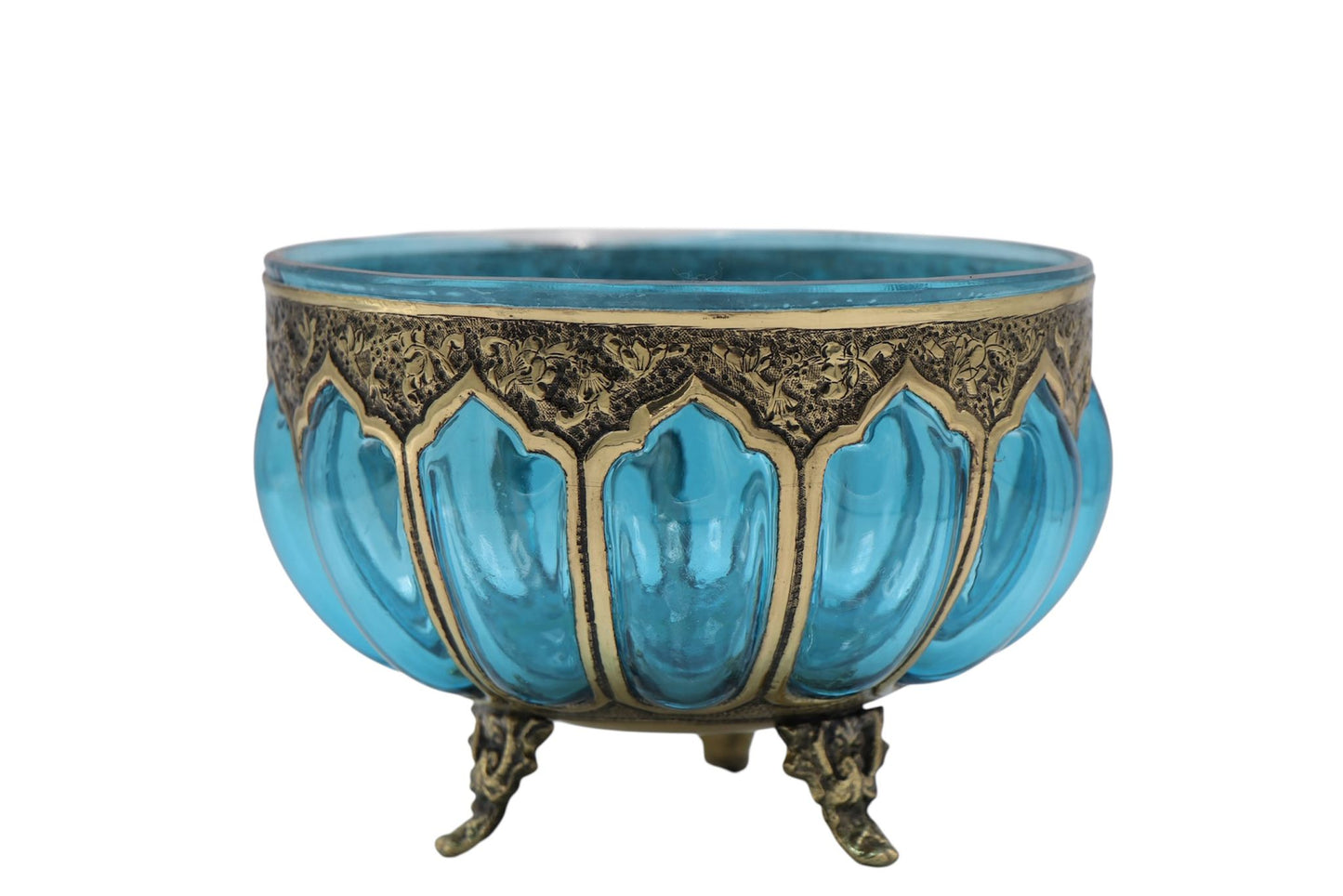 Handcrafted Bule Glass & Engraved Copper Bowl – A Fusion of Crystal Art and Copper Engraving