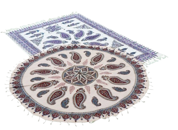 Hand-Printed Qalamkar Tablecloth – Traditional Textile Art