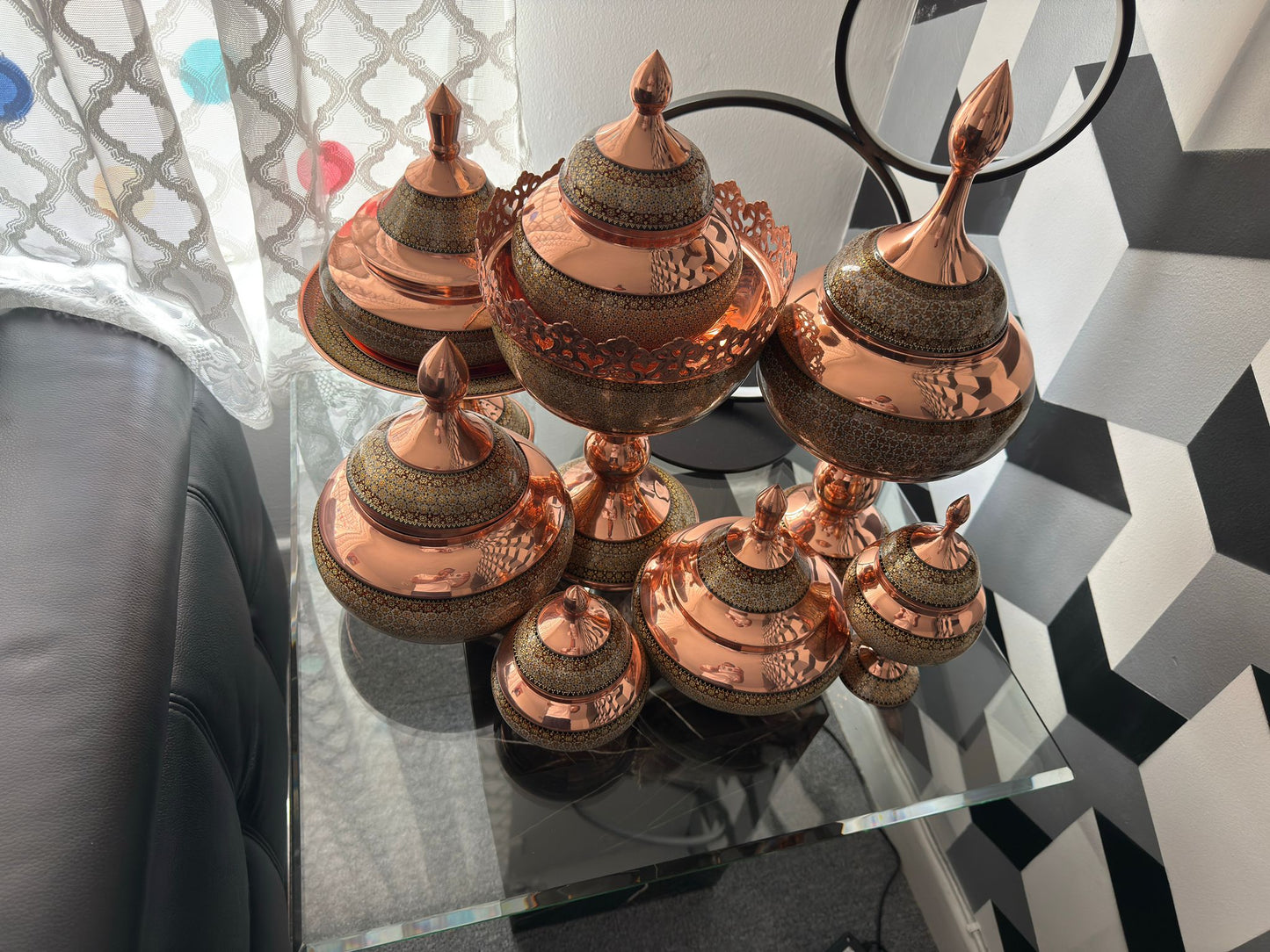 Handcrafted Khatamkari Marquetry Copper Vessel – Traditional Inlay Art