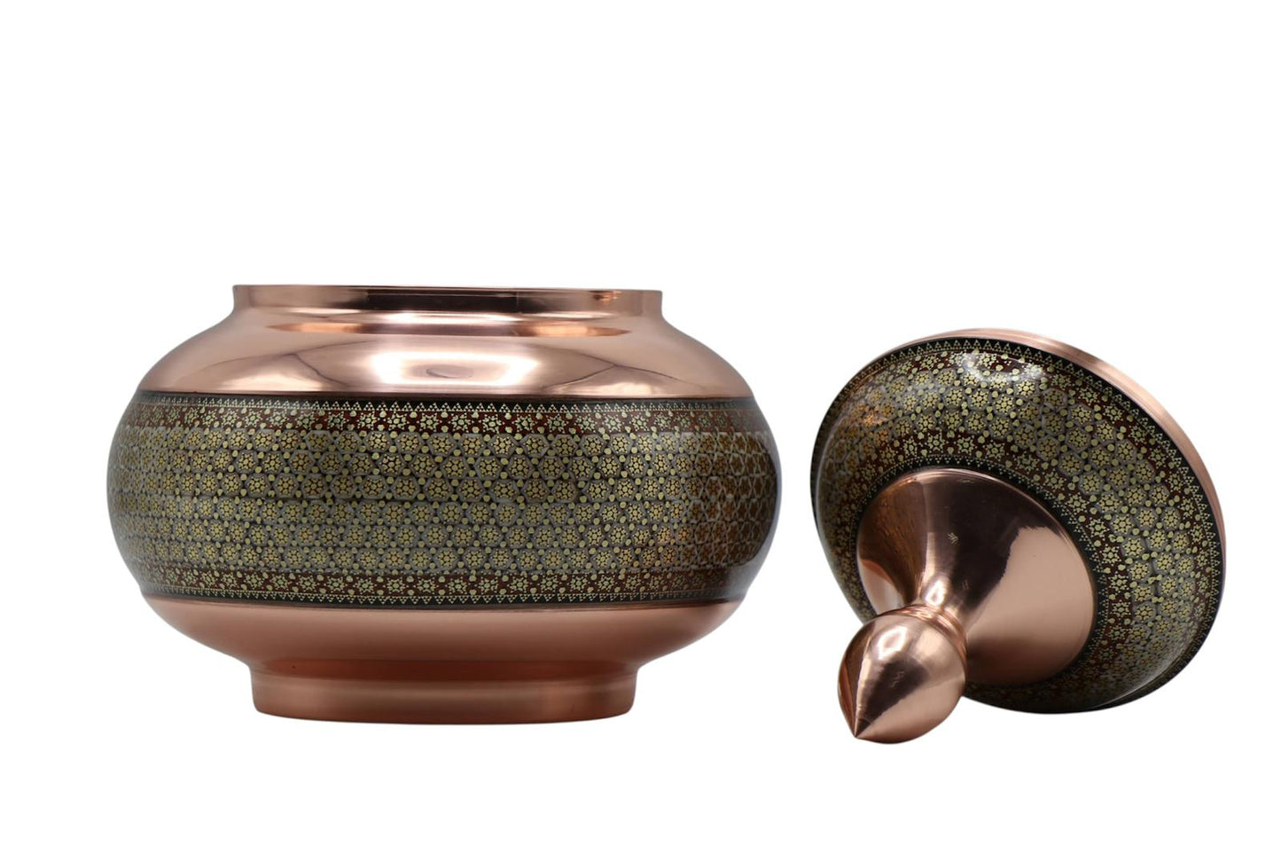 Handcrafted Khatamkari Marquetry Copper Vessel – Traditional Inlay Art