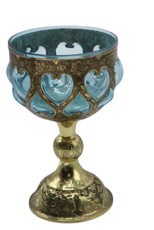 Handcrafted Bule Glass & Engraved Copper Goblet – A Fusion of Crystal Art and Copper Engraving