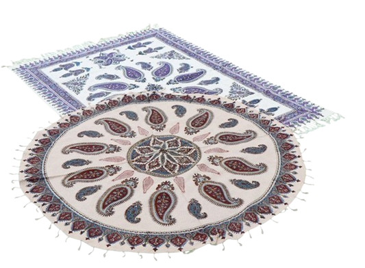 Hand-Printed Qalamkar Tablecloth – Traditional Textile Art