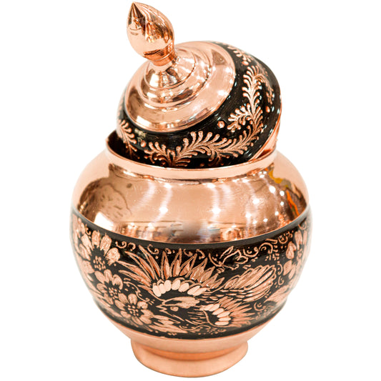 Handcrafted Diamond-Cut Engraved Copper Canister – Floral Design